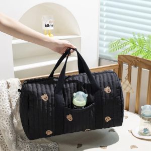 Grand sac à langer noir avec motif ourson