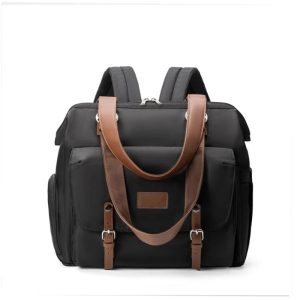 Sac à dos à langer noir élégant avec poches multiples