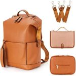 Sac à langer en cuir marron élégant avec poches