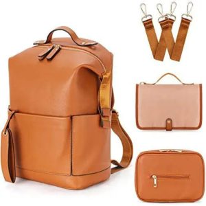 Sac à langer en cuir marron élégant avec poches