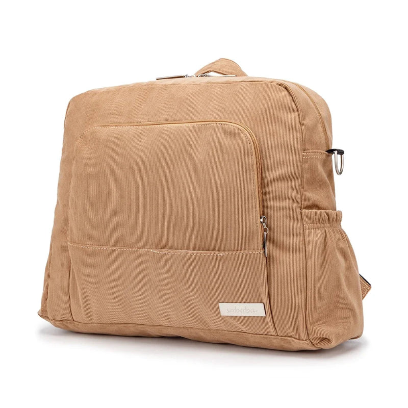 Vue de profil du sac à langer marron