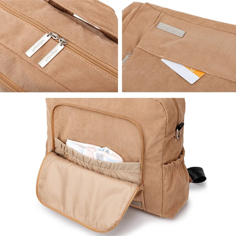 Sac à langer marron avec multiple poches de rangement