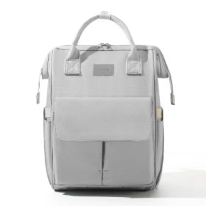 Vue de face du sac à dos à langer gris élégant