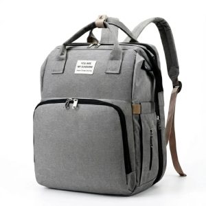 Sac à langer 3 en 1 gris avec poches spacieuses