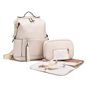Sac à langer en cuir blanc élégant pour parents modernes