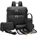 Sac à langer en cuir noir élégant avec poches extensibles