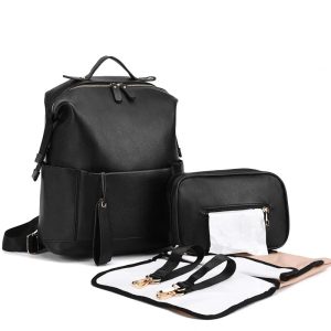 Sac à langer en cuir noir élégant pour parents modernes