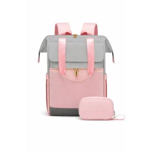 Sac à langer à dos rose avec poches multiples