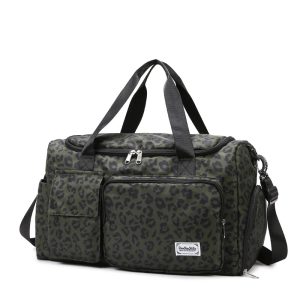 Sac à langer léopard kaki avec poches spacieuses