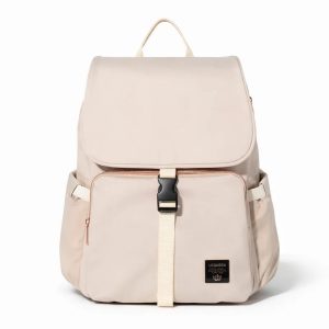 Vue de face du sac à langer à dos beige élégant