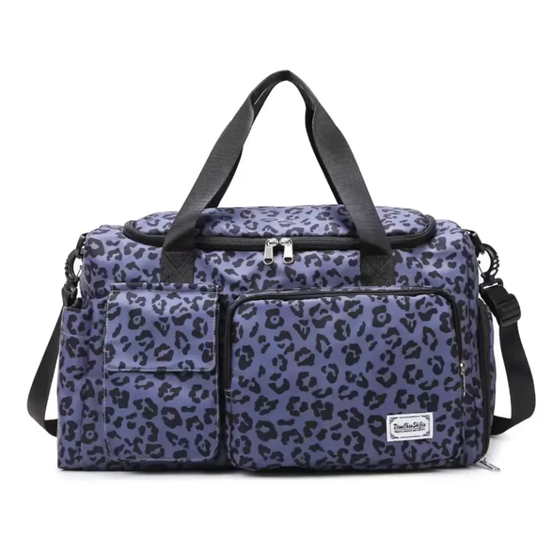 Sac à langer motif léopard bleu avec multiples poches